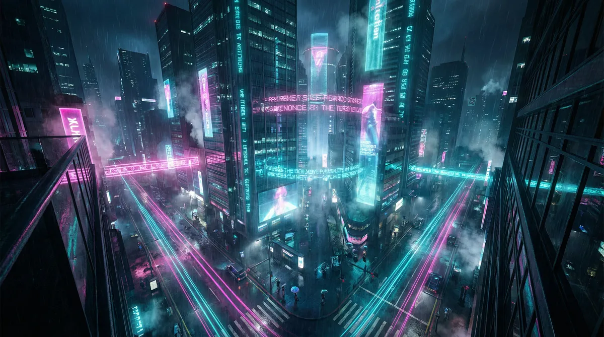 草榴网 竖屏短剧平台首页背景 - 赛博朋克都市夜景
